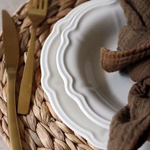 Lot de 6 assiettes plates en grès blanc 26cm CHARLOTTE