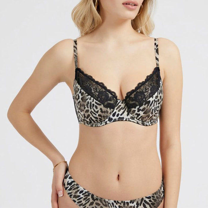 Soutien-gorge balconnet Destiny - imprimé animalier - avec armature - en dentelle - multicolore