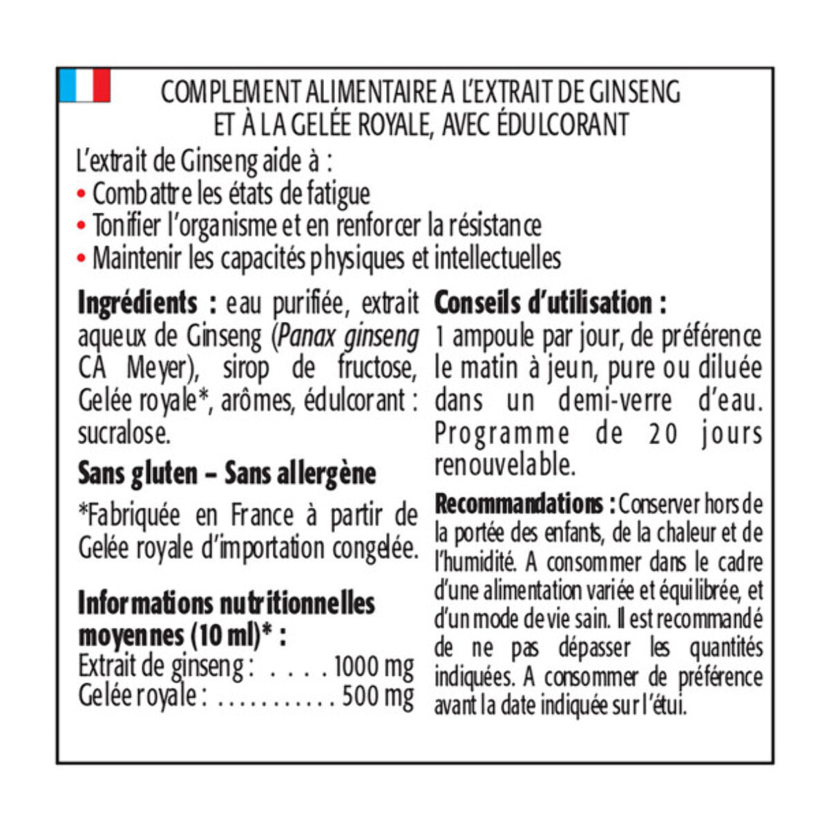 NUTRI EXPERT - Ginseng Gelée Royale - Favorise tonus physique et intellectuel - Soutient la résistance et la vigueur - Combat la fatigue - Actifs d'Origine Naturelle - Vegan - Lot de 2 produits
