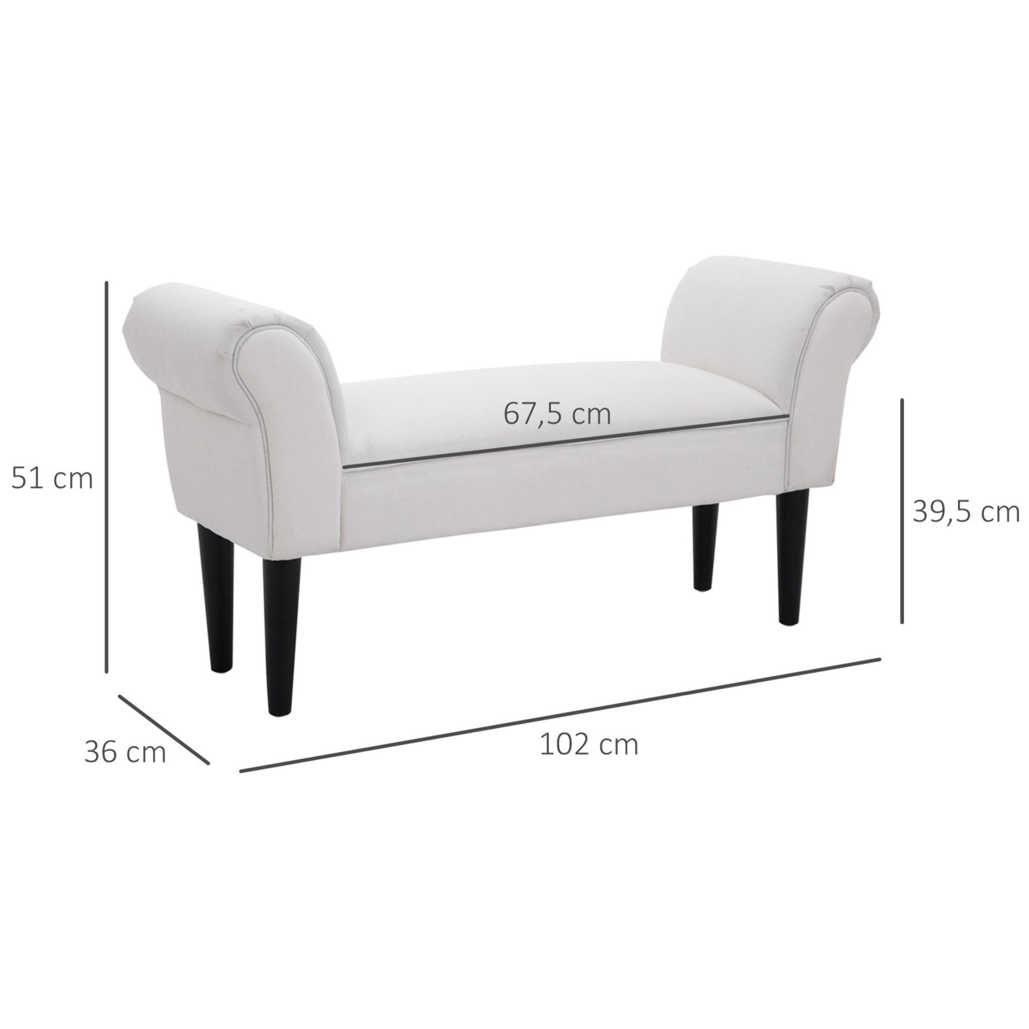 Taburete Pie de Cama Banqueta con Brazos Tapizada tipo Banco de Madera para Dormitorio Salón Recibidor 102x36x51cm Carga 130kg