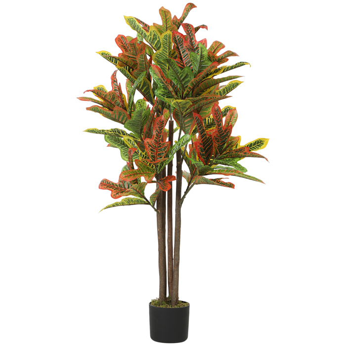 Crotón Artificial 120 cm, Planta Artificial Decorativa con Maceta y Hojas, para Decoración del Interior, Hogar, Oficina, Salón, Multicolor