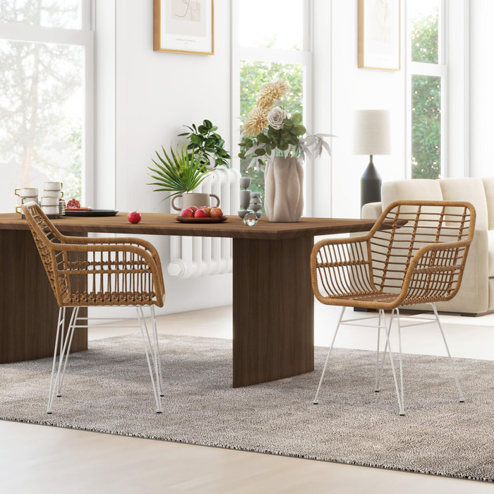 Set de 2 Sillas de Comedor Sillas de Cocina de Ratán PE con Patas de Acero para Salón Balcón Estilo Bohemio Carga 120 kg 56x60x79 cm Marrón