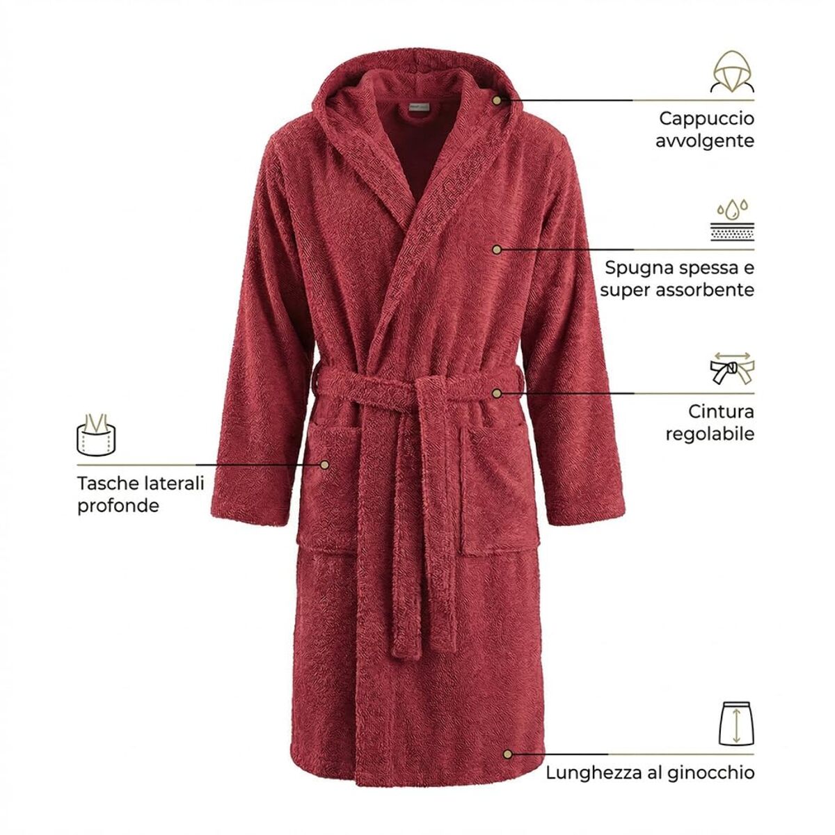 INTRECCI HOME Accappatoio Uomo e Donna, in Puro Cotone Jacquard 500 g, , Morbidezza Extra, Avvolgente, con Cappuccio e Tasche, Elegante e Confortevole,