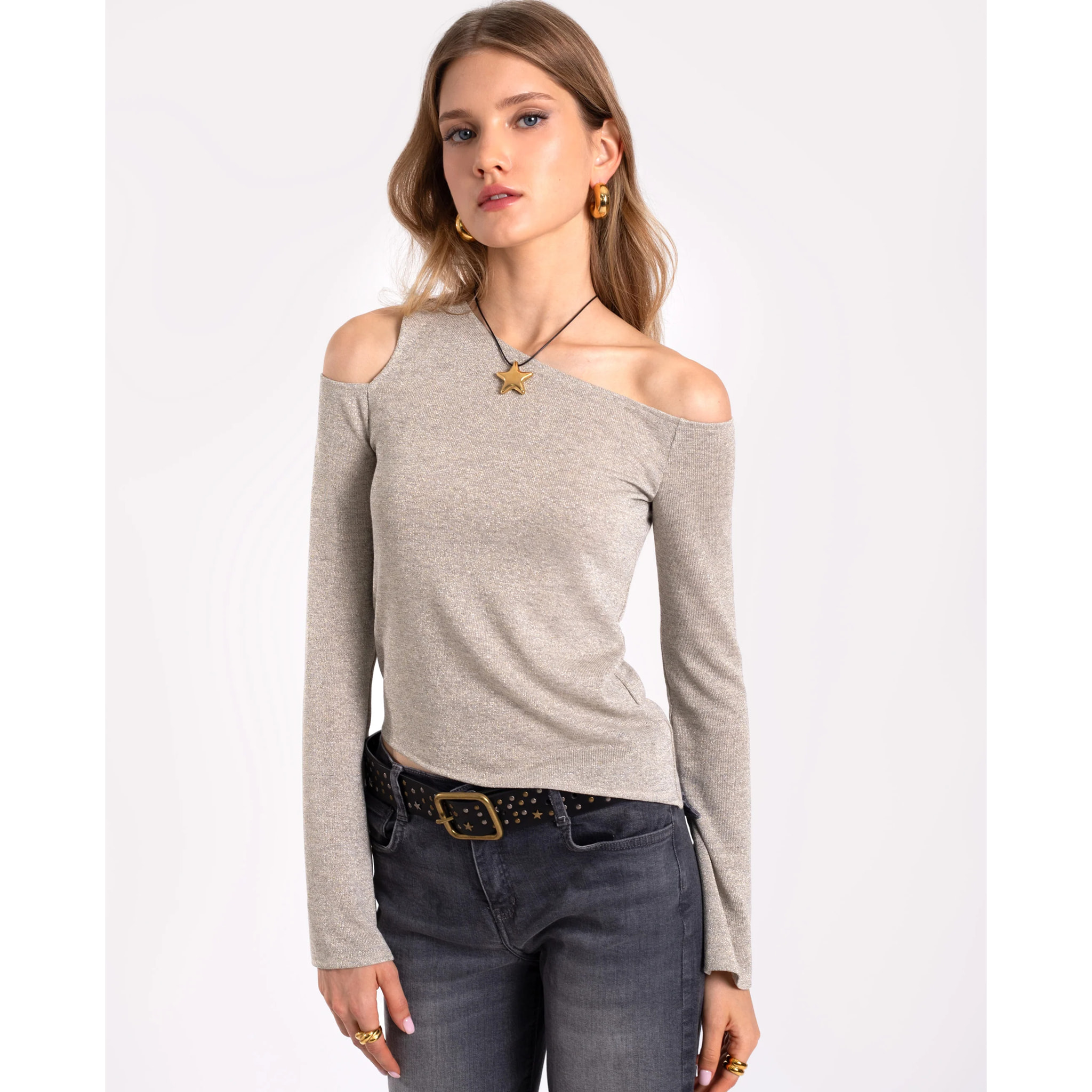 Top de mujer con manga larga y brillo