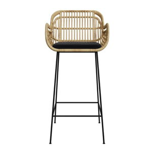Chaise de bar en rotin naturel et pieds en métal noir 71 cm - Chiloe