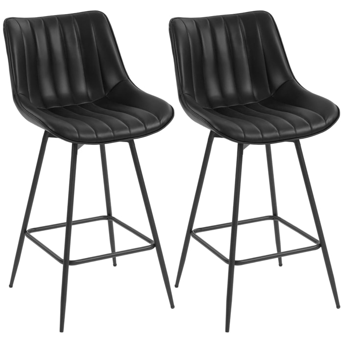 Juego de 2 Taburetes de Bar Giratorios, Taburetes Altos de Cocina con Respaldo Curvado y Reposapiés, Tapizado en PU, Marco de Acero, Sillas Altas de Cocina para Comedor, Salón, Negro