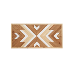 Cabecero de madera maciza estilo étnico en tonos roble oscuro, natural y blanco de 80x165cm Alto: 80 Largo: 165 Ancho: 3