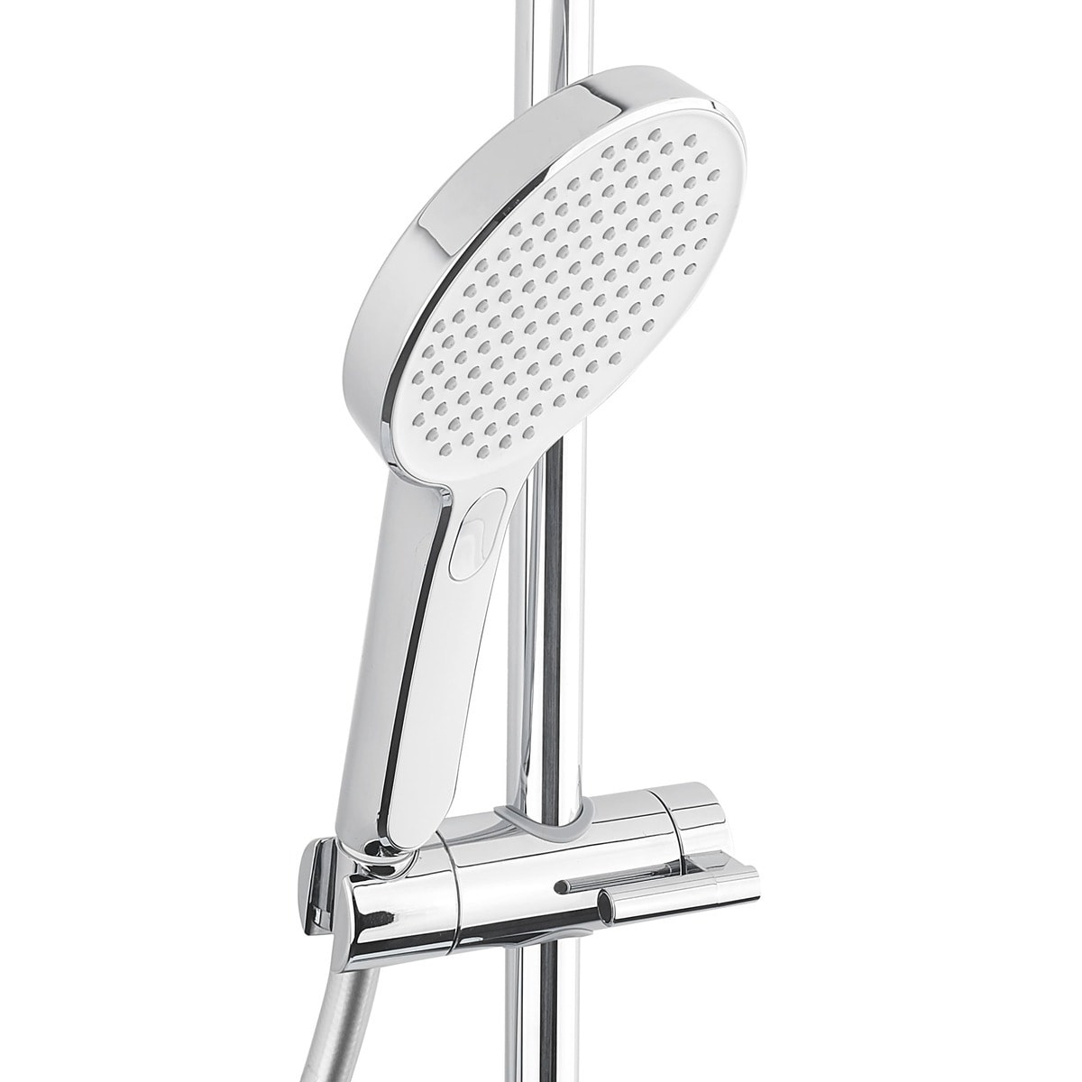 Ensemble de douche avec douchette 3 jets, Barre 93.8cm, Etagère en verre trempé, Chrome/Blanc (SATSSP31)