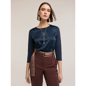 Motivi - T-shirt bimaterica - Blu