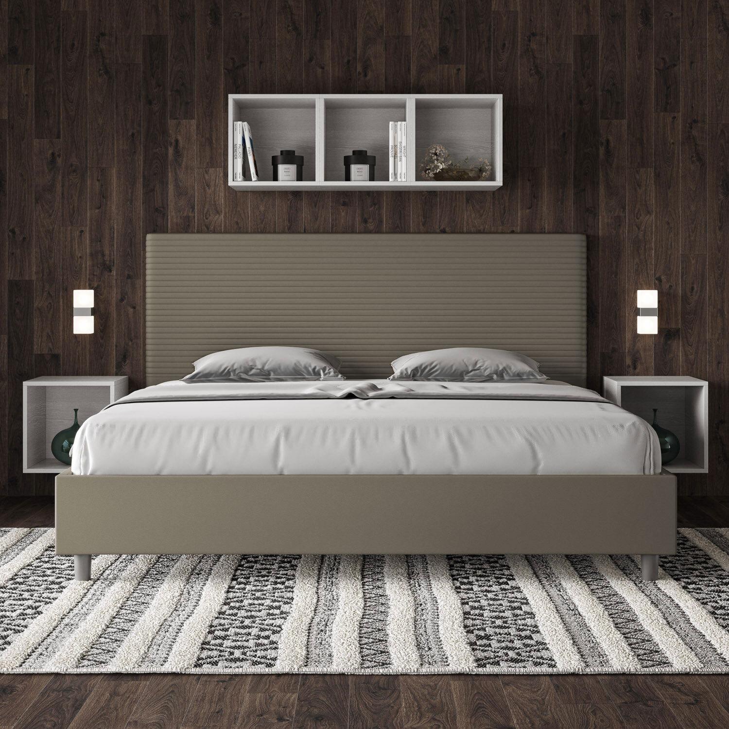 Lit king size sans sommier rembourré 180x200 similicuir cappuccino Focus