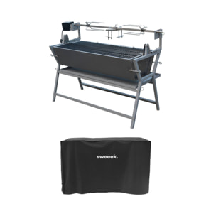 Rôtissoire charbon de bois motorisée inclinable en inox avec tournebroche avec housse MATHURIN AVEC HOUSSE