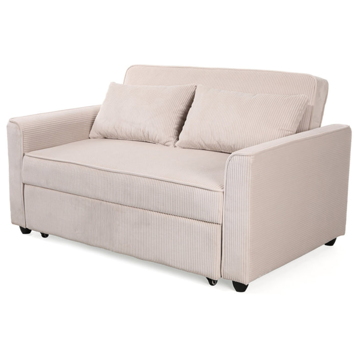 Ernest - Canapé droit 2 places convertible en velours côtelé - Beige