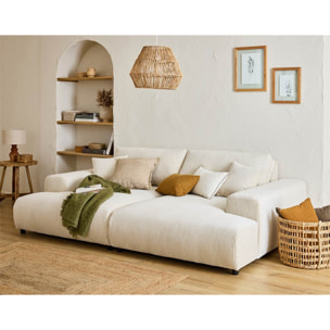 Garance - canapé droit 4 places double méridienne - assise profonde - en velours côtelé - Beige
