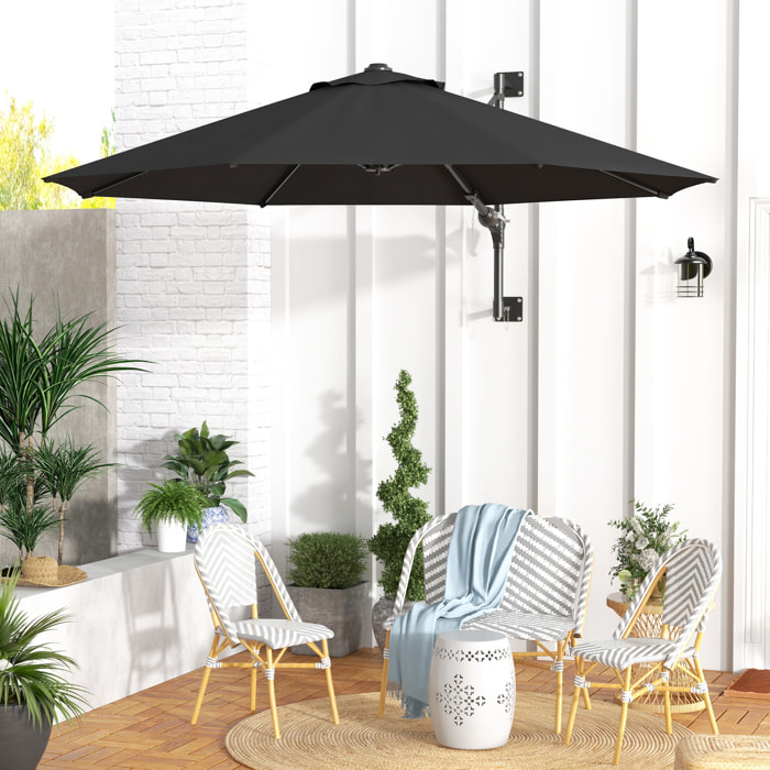 Sombrilla de Pared Ø292 cm Giratoria 180° Sombrilla Terraza Exterior con Manivela Barra de Metal Paraguas y Ventilación para Playa Jardín Patio Exterior Gris Oscuro