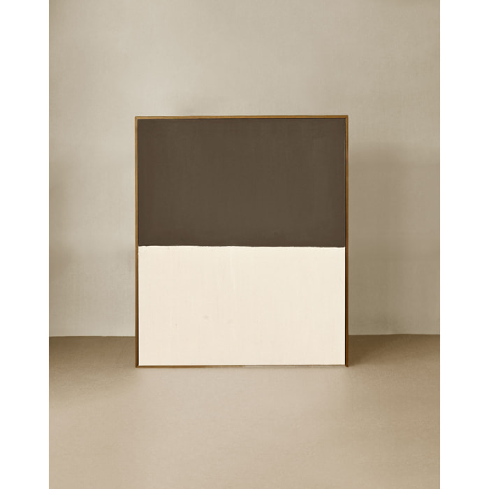Tableau marron et blanc décoratif sur coton avec cadre en bois peint à la main à la peinture à l'huile en différentes tailles