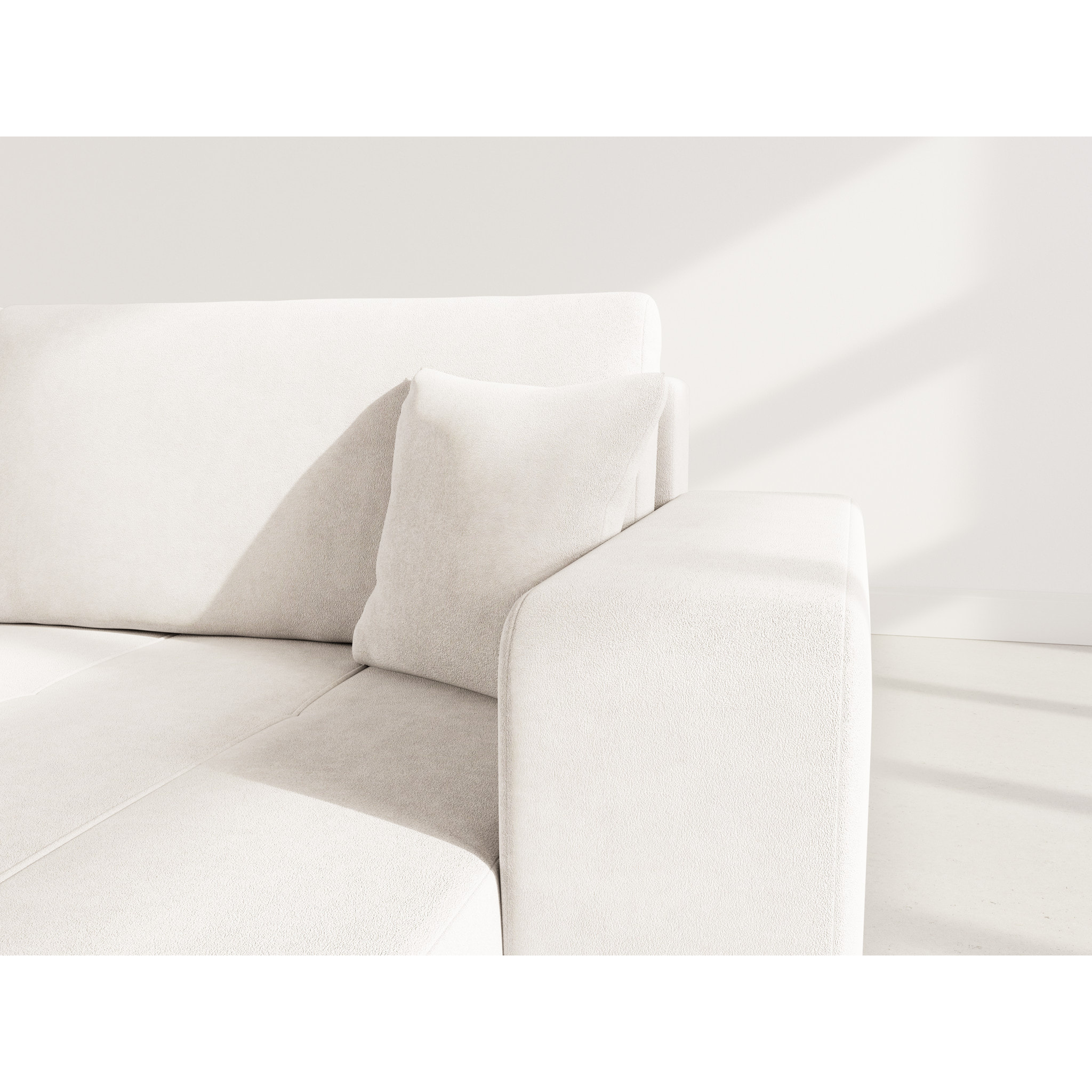 Nicole - Canapé d'angle réversible 5 places convertible avec coffre en tissu - Beige