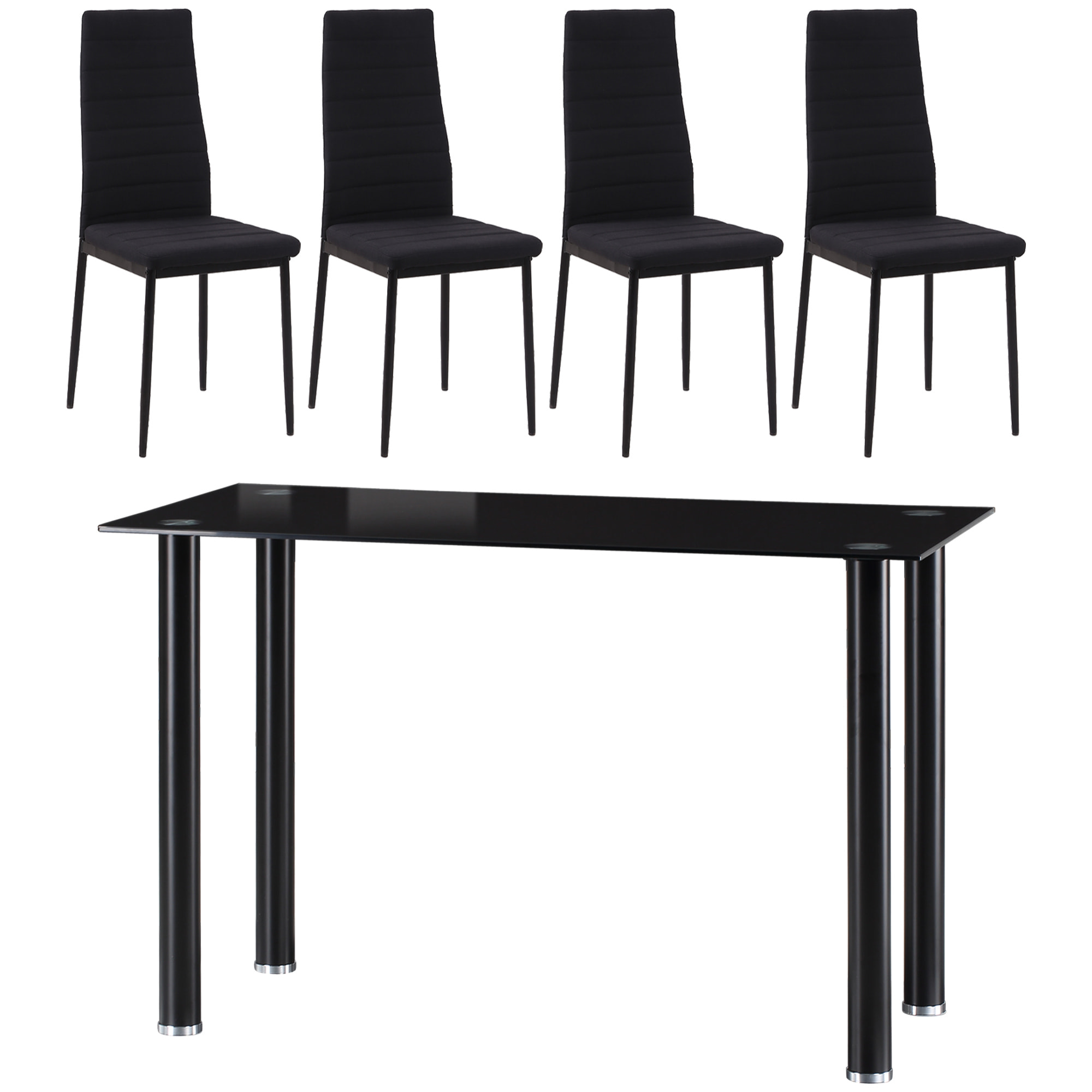 Conjunto de Comedor 5 Piezas Juego de 1 Mesa con Tablero de Vidrio Templado y 4 Sillas Tapizadas en Lino Estilo Moderno para Cocina 120x60x75 cm 41x50x97 cm Negro