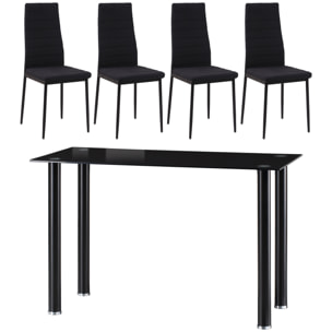 Conjunto de Comedor 5 Piezas Juego de 1 Mesa con Tablero de Vidrio Templado y 4 Sillas Tapizadas en Lino Estilo Moderno para Cocina 120x60x75 cm 41x50x97 cm Negro