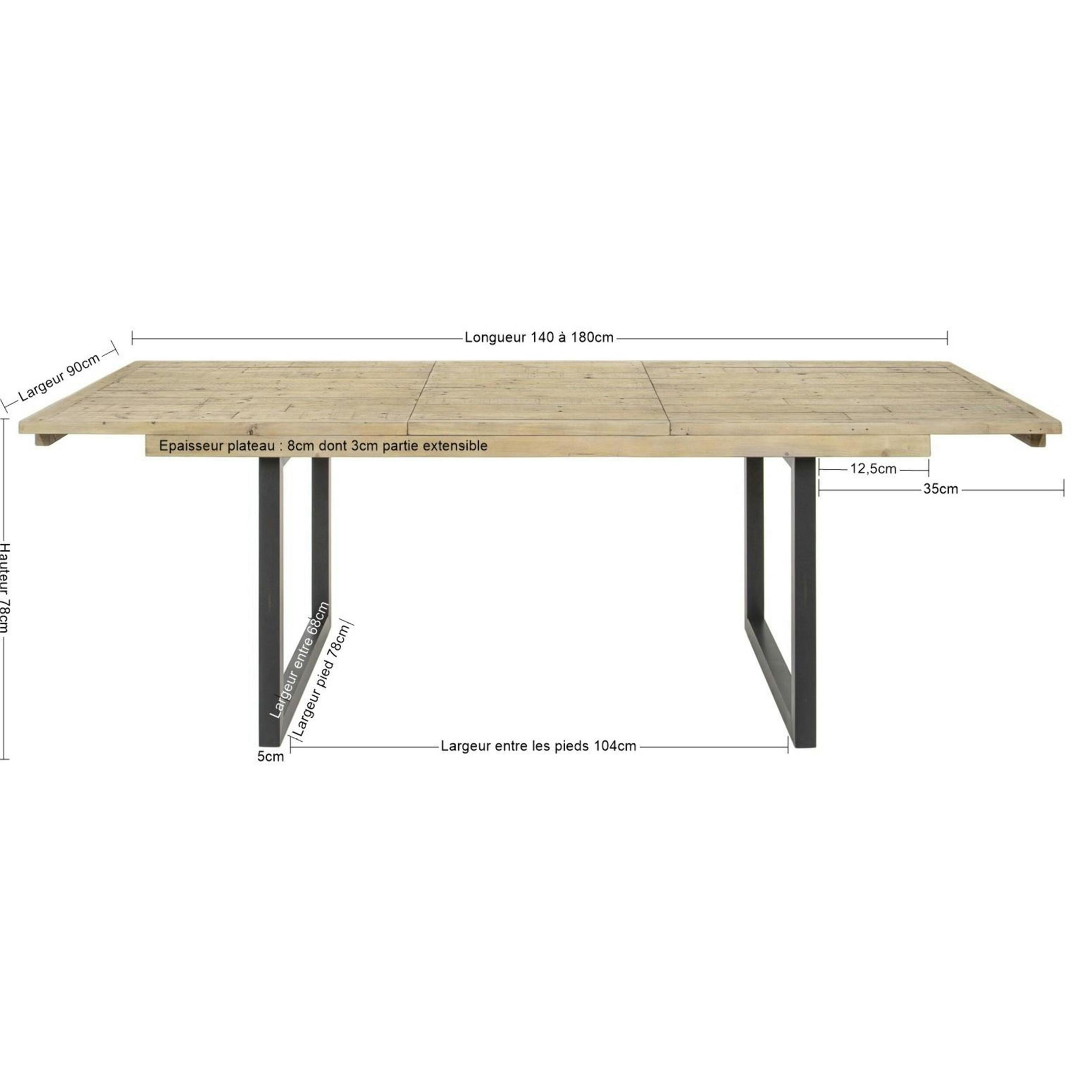 Table extensible 140/180 bois recyclé AUCKLAND