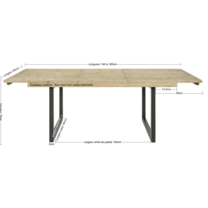 Table extensible 140/180 bois recyclé AUCKLAND