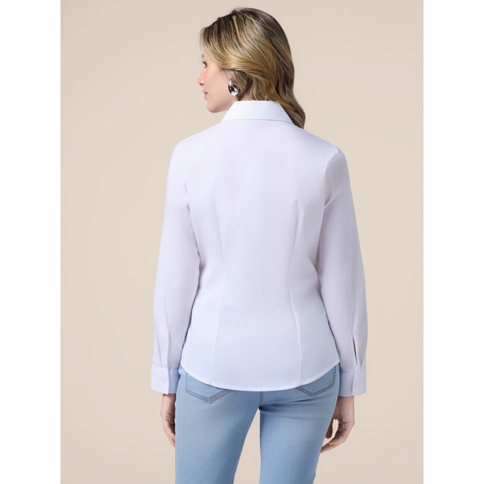 Oltre - Camicia in popeline con bottone gioiello - Bianco