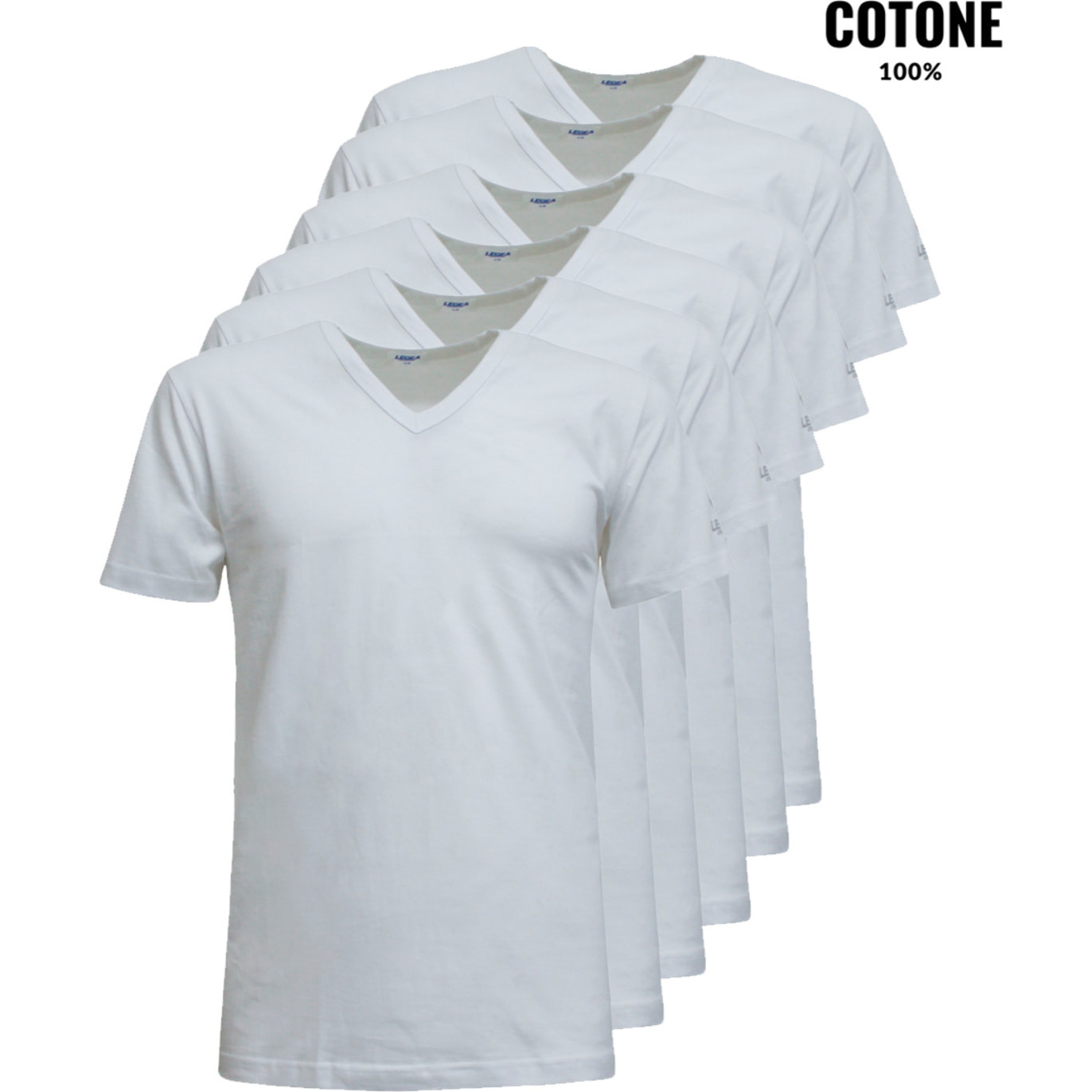 6 T-Shirt Uomo LEGEA Art. 830 Scollo V Bianco