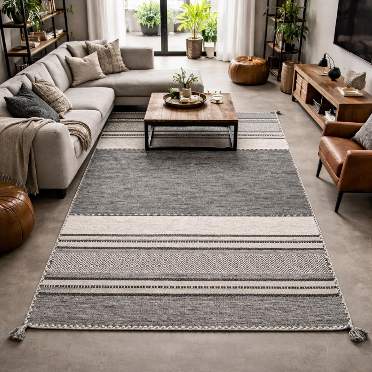Tapis kilim Buvo tissé à la main en Coton