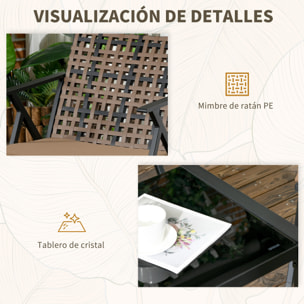 Conjunto de Jardín de Ratán Sintético Juego de 4 Piezas Muebles de Jardín con 2 Sofás Individuales 1 Sofá de 2 Plazas y 1 Mesa de Vidrio Templado para Terraza Patio Marrón y Negro