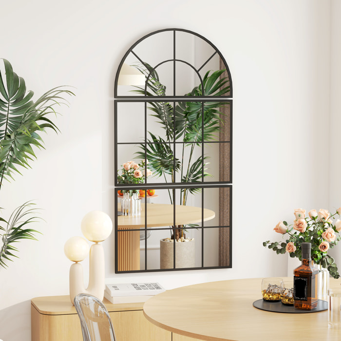 Espejo de Pared, 76x149 cm, 3 Piezas, Espejo de Recibidor con Marco de Metal en Forma de Ventana, Decoración para Salón, Dormitorio, Entrada, Negro
