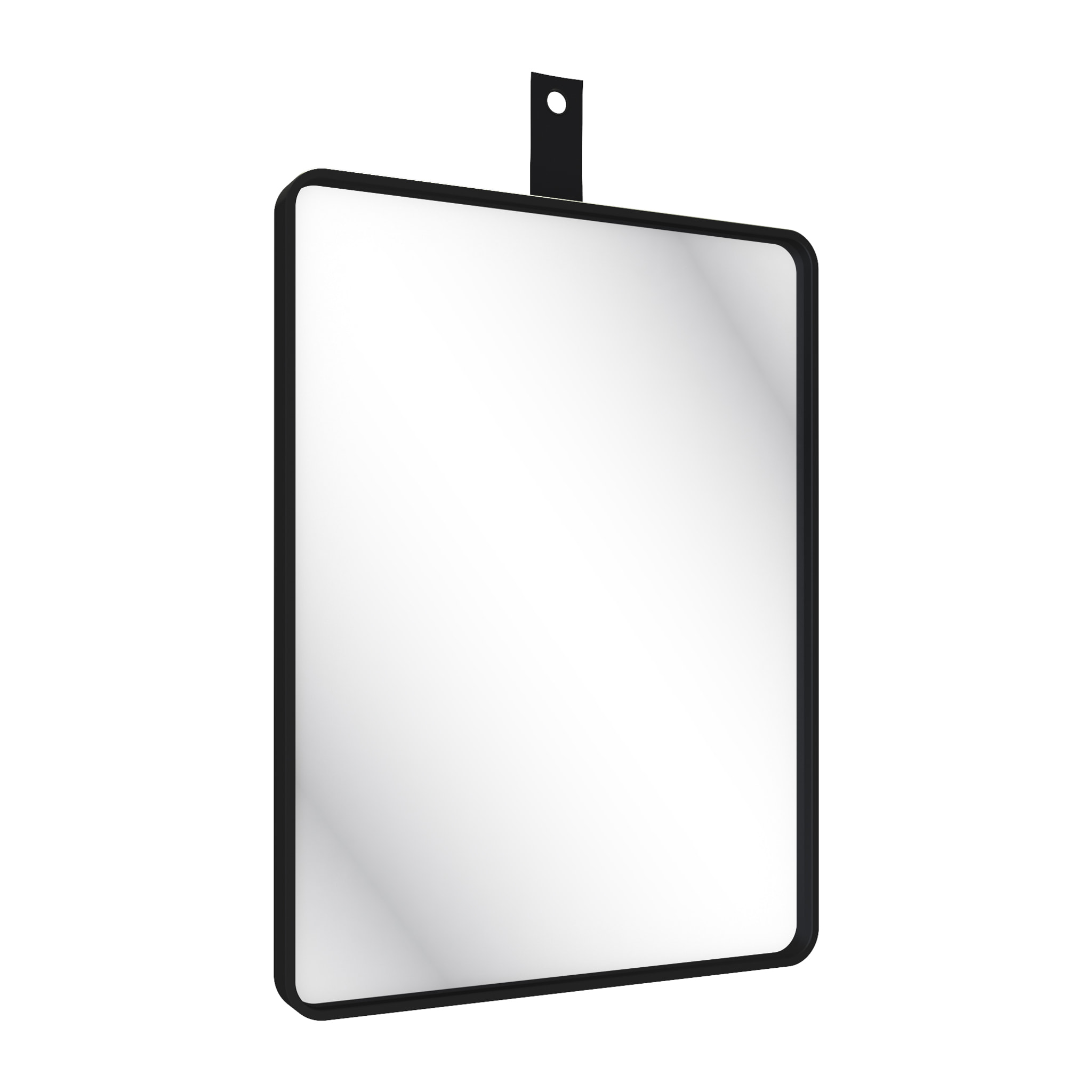 Miroir salle de bain 60x80cm suspendu noir mat - avec lanière effet cuir noir - NORDIK REKTANGEL