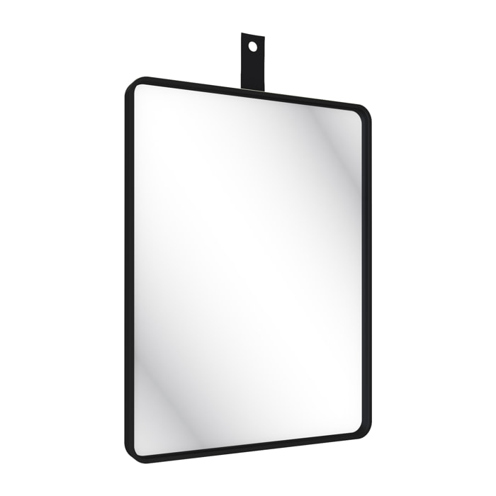 Miroir salle de bain 60x80cm suspendu noir mat - avec lanière effet cuir noir - NORDIK REKTANGEL