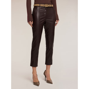 Motivi - Pantaloni slim fit in tessuto spalmato - Marrone