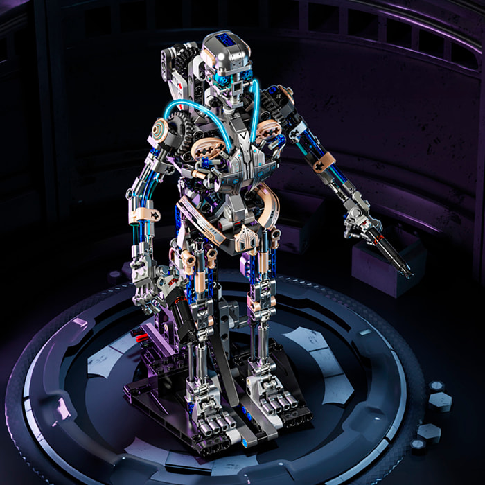 Maqueta 3D mecanizada de esqueleto con 692 piezas, equipada con luces y mecanismo de manivela que permite movimiento dinámico.