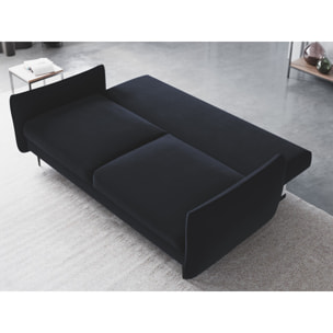 Canapé convertible avec coffre de rangement "Vermont" 3 places en velours bleu foncé