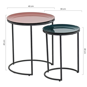 Set tavolino da caffè tondo rosa e verdone in metallo 40x45 / 30x40 cm