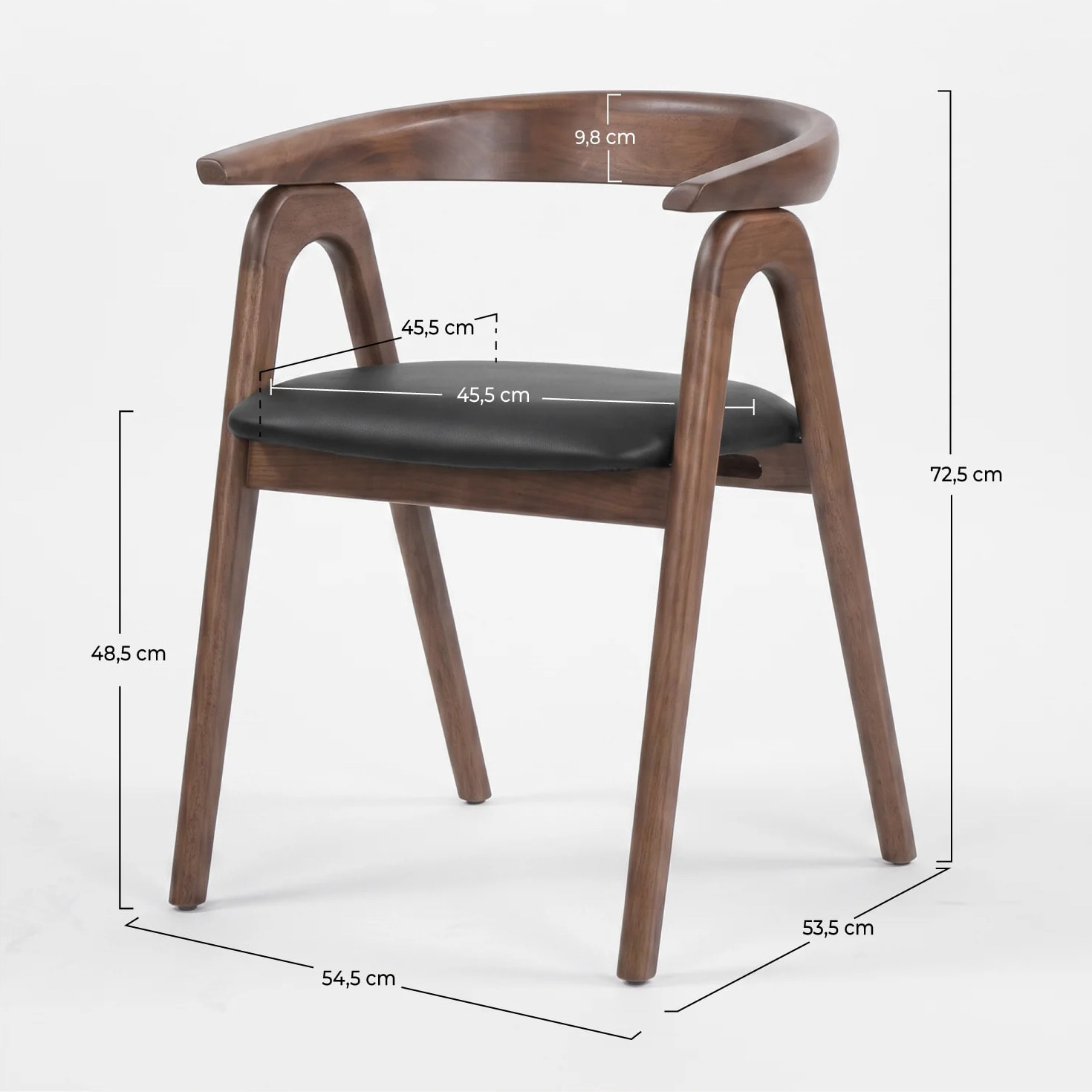 Chaise en bois d'hévéa marron et cuir synthétique noir - Hawa