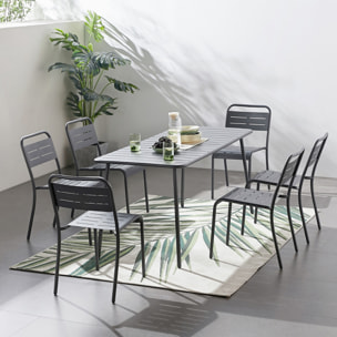 Ensemble table et chaises 6 personnes gris foncé  - EVORA