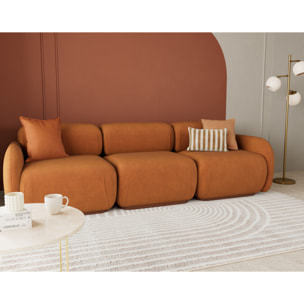 Penelope - canapé droit modulable 3 places en velours texturé - Terracotta