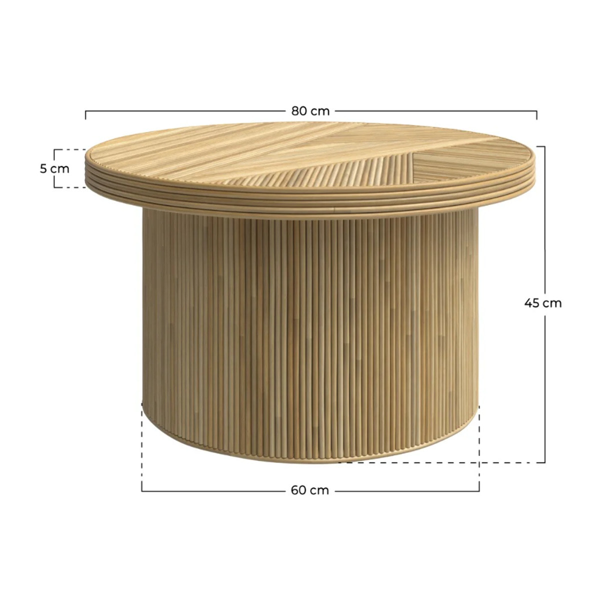 Table basse ronde D80 cm en rotin naturel - Hélène