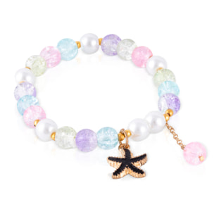 Set de 6 pulseras elásticas con cuentas de cristal y diseños multicolor, rosa, negro, azul, multicolor y verde.