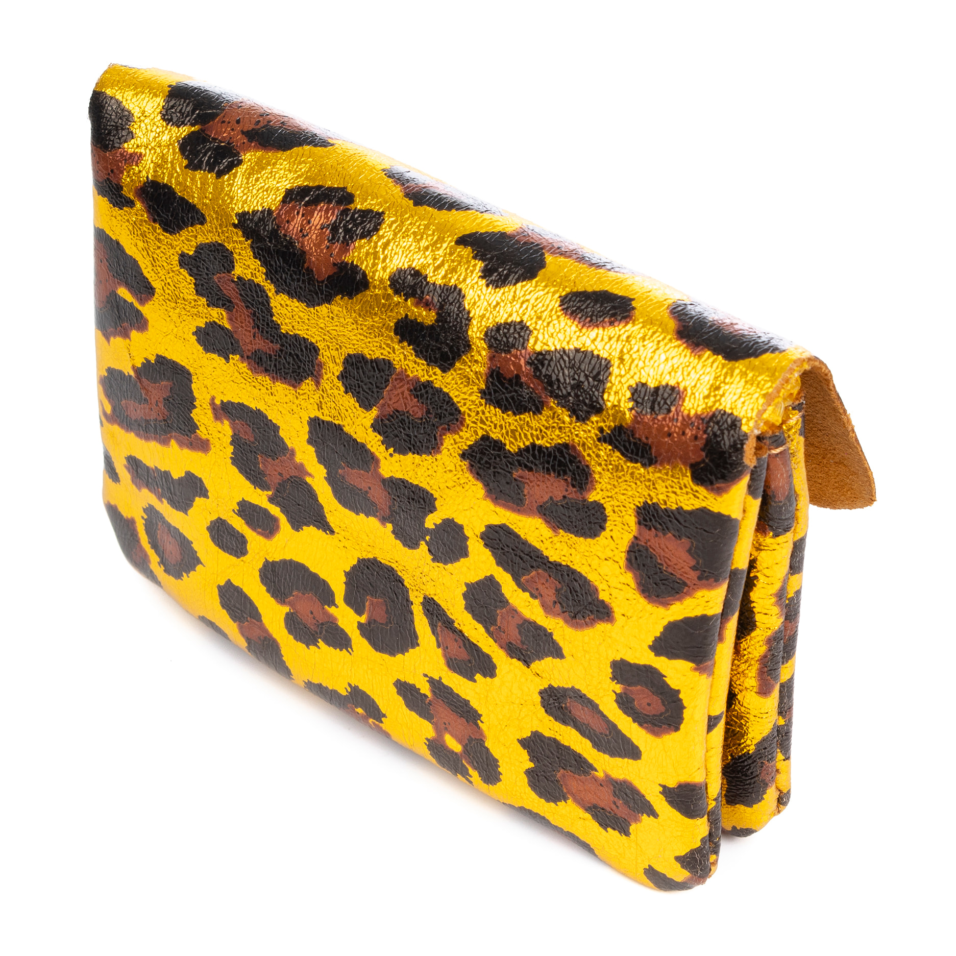 Alpignano monedero mujer. Piel auténtica Gamuza, diseño animal print leopardo, lacada brillante.