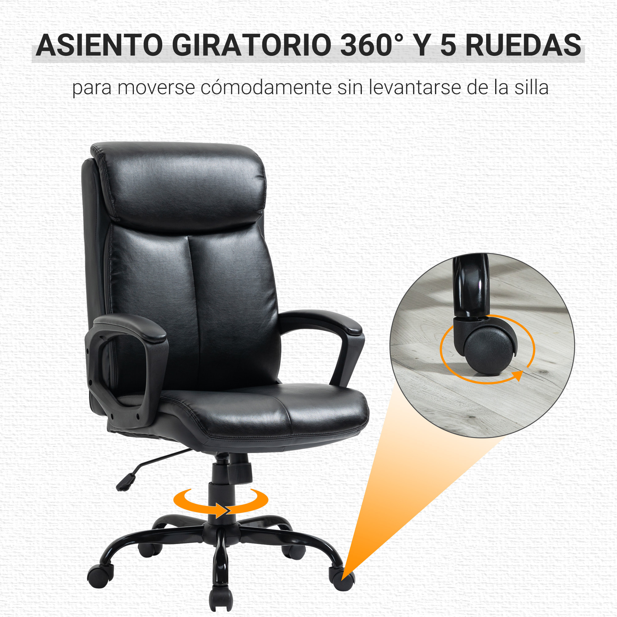 Silla de Oficina Giratoria Silla de Escritorio Ergonómica con Altura Ajustable Reposabrazos y Respaldo Acolchado de Piel Sintética 67x69x111-119 cm Negro