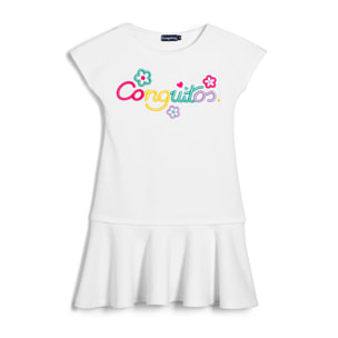 Vestido de Niña con Logo Frontal en Blanco