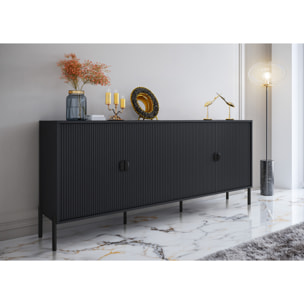 Madia Moderna Credenza In Melaminico Opaco Con 4 Ante E Piedini Alti Mobile Contenitore Design Soggiorno Salotto Sala Pranzo 203 x 49 x 87 Cm Nero