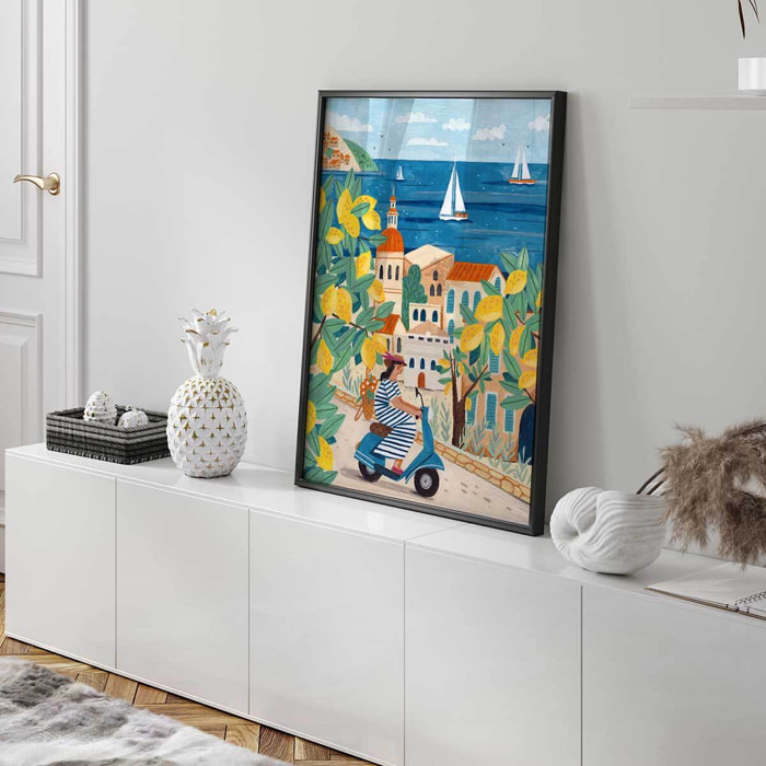 Affiche bord de mer Amalfi en Vespa Vintage Affiche seule