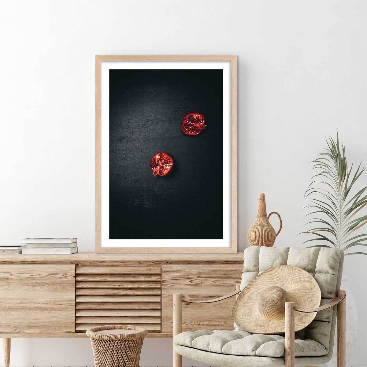 Affiche collection grenade coupée Affiche + cadre en bois - Chêne