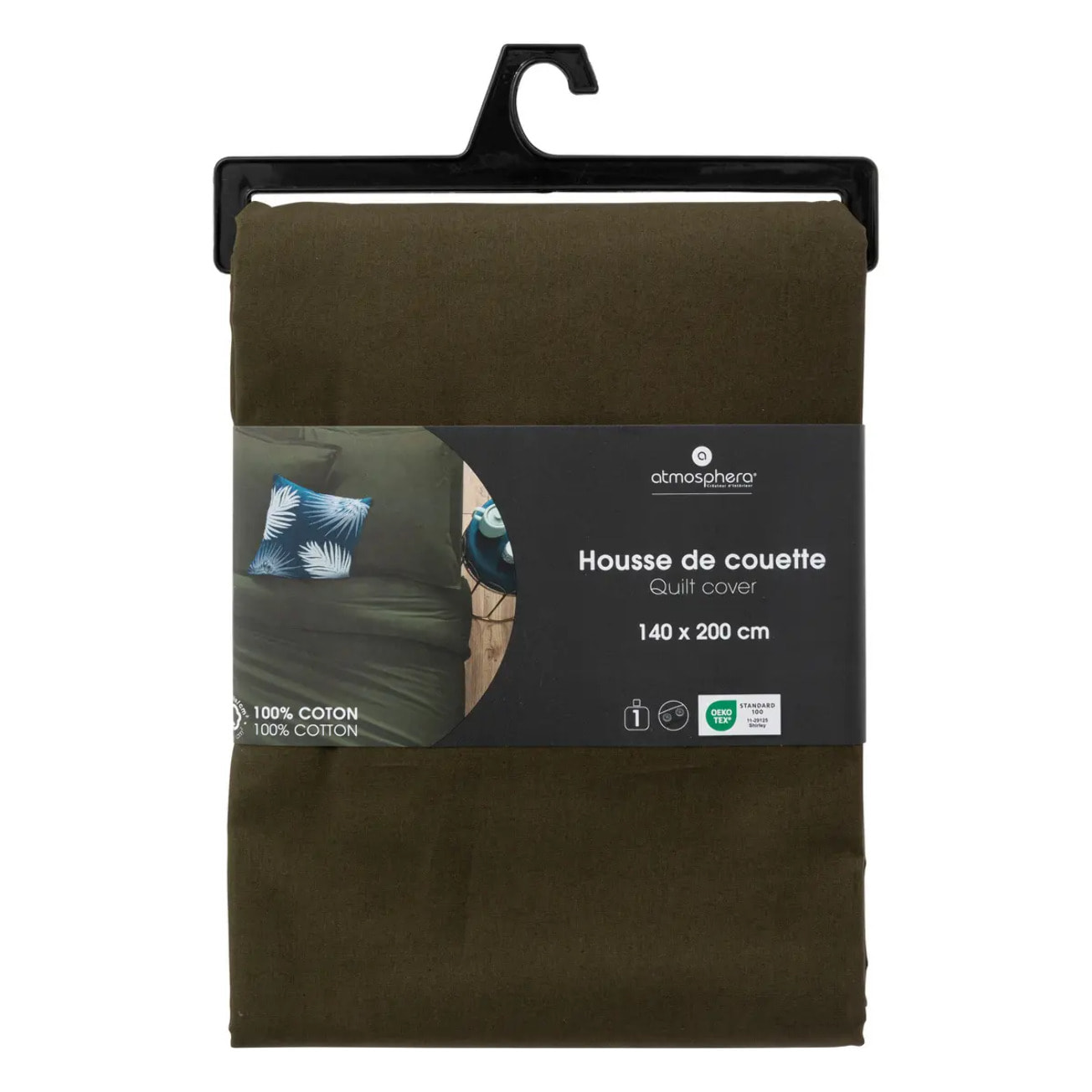 Housse de couette "Carina" en coton 200x140cm vert kaki