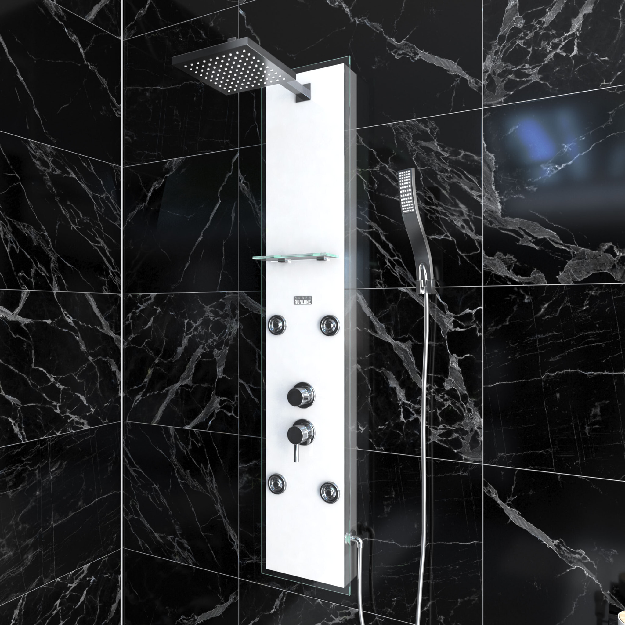 Colonnne de douche a hydromassage - 22x125cm - en verre trempe + buses hydromassantes- EPSILON WHITE