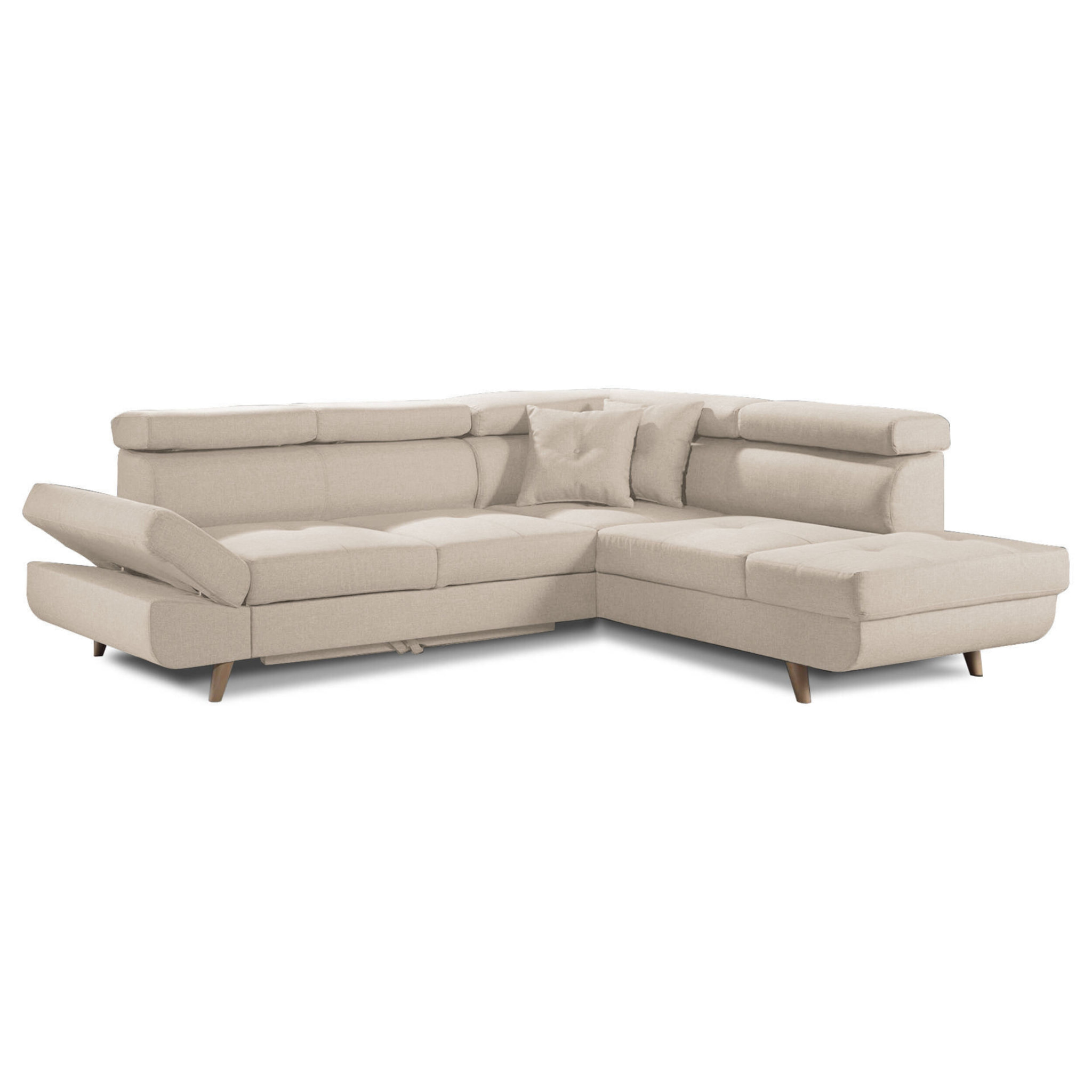 Linea - Canapé d'angle droit convertible - 5 places - avec têtières - Beige