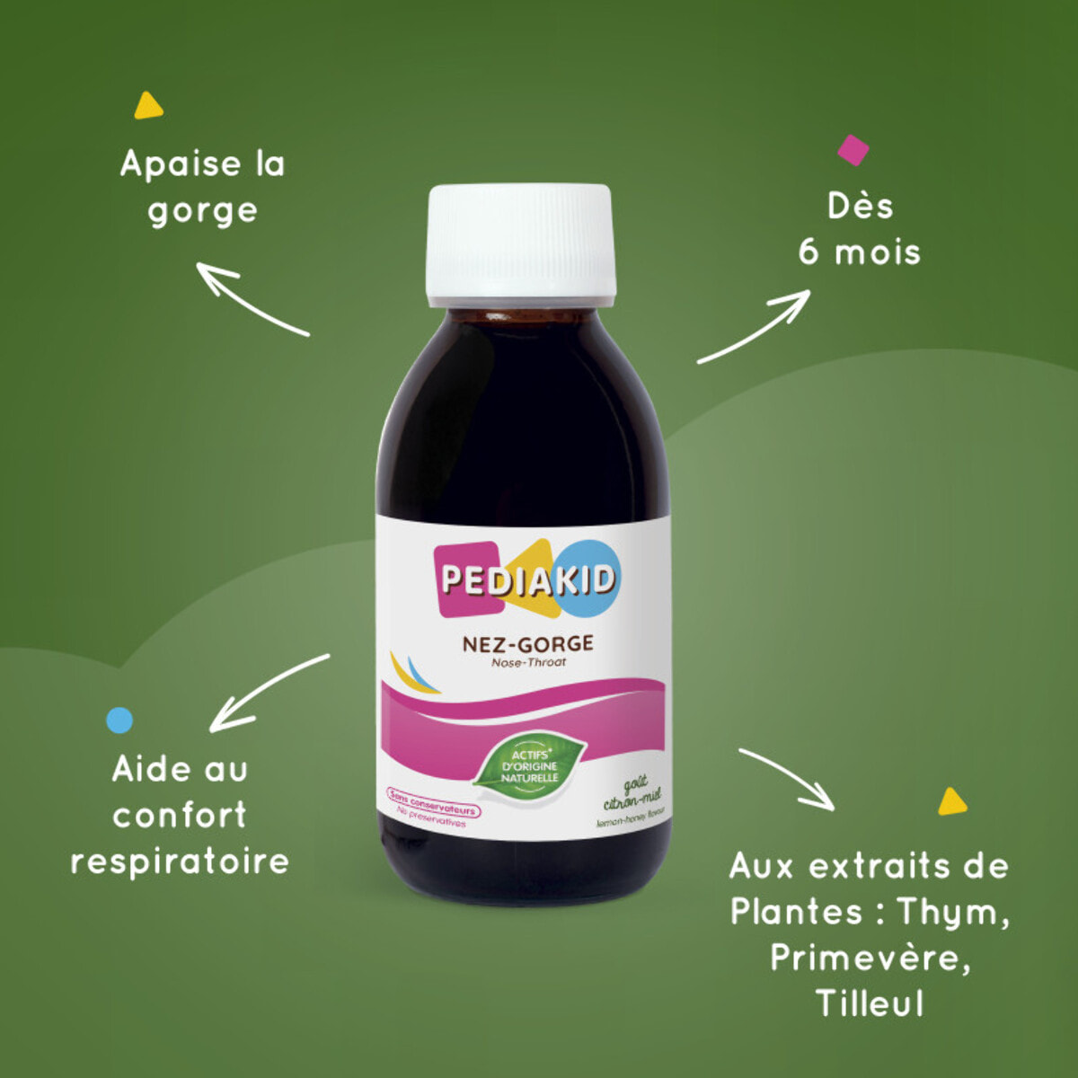 PEDIAKID - Sirop Nez-Gorge - Complément Alimentaire Naturel - Formule Exclusive au Sirop d'Agave - Confort Respiratoires - Arôme Naturel Miel-Citron - Lot de 3 sirops de 125ml